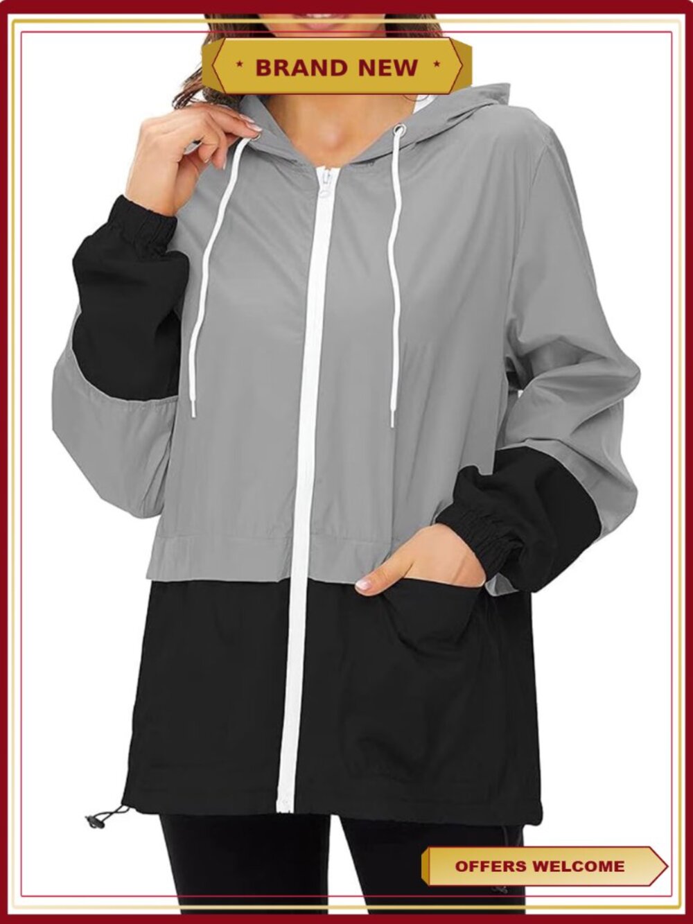 Waterproof Lightweight Packable Hooded Windbreaker Rain Jacket Women Outdoor